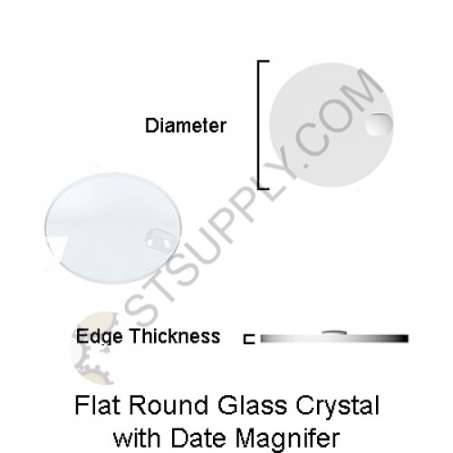 Flat Round Glass Crystal with Date Magnifier