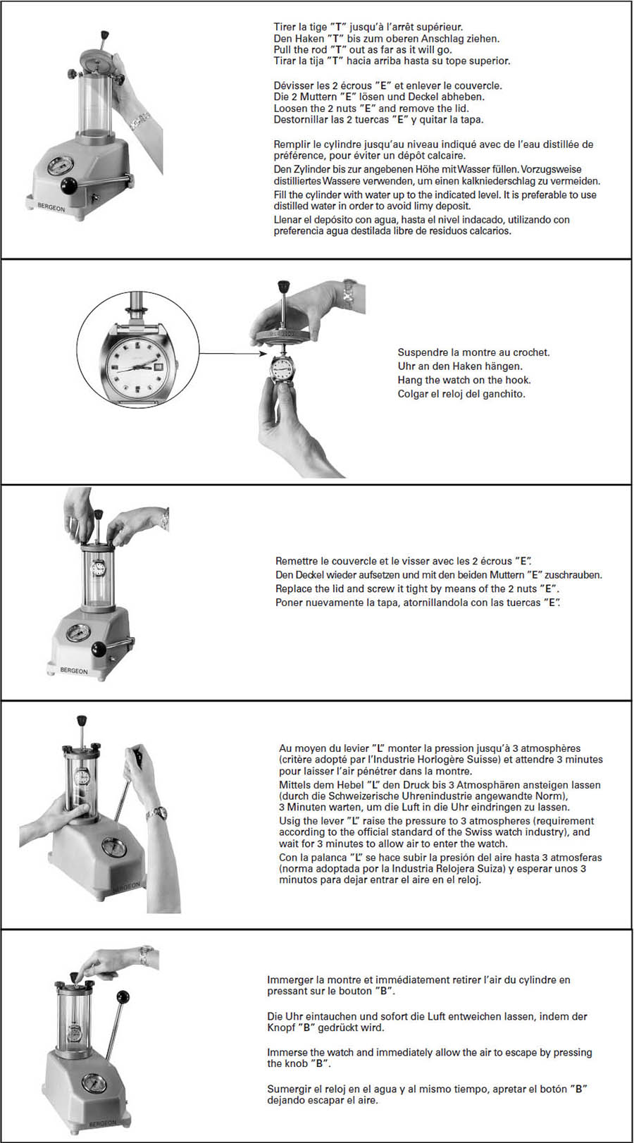 Bergeon Wasserdicht Uhr Prüfung Tester Maschine Nass 3 Stangen Bergeon 5555/98 Swiss 