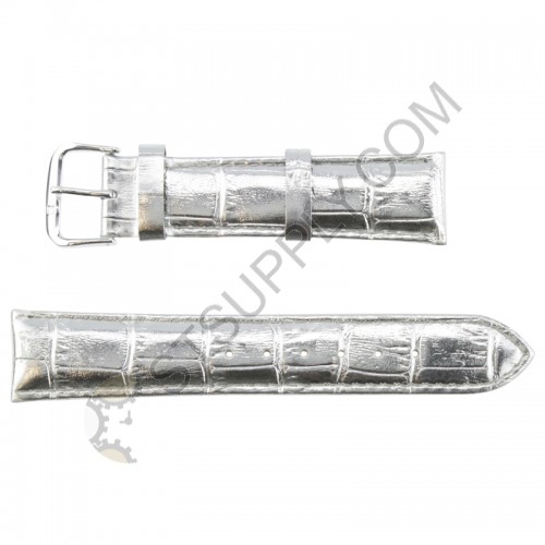 Padded Alligator Grain Leather Band 18 mm Silver