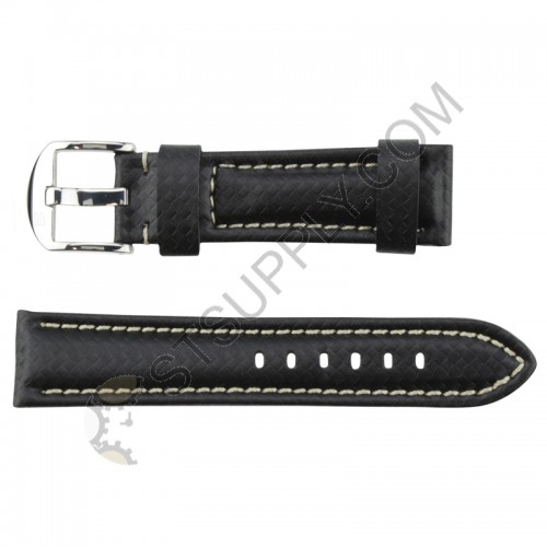Carbon Fiber Watch Band 18 mm Black with White Stitching
